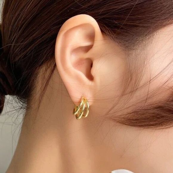 Jewelry - 5/$25 Gold Color Triple Hoop Statement Earrings Small Gold Hoops